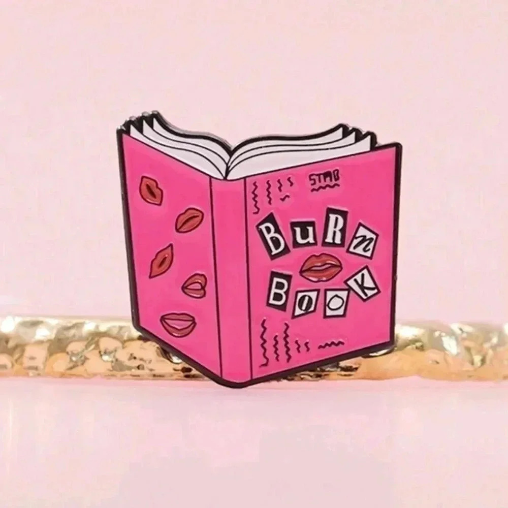 Pink gossip burn book mean girls fun red enamel brooch charm purse bag decor sat